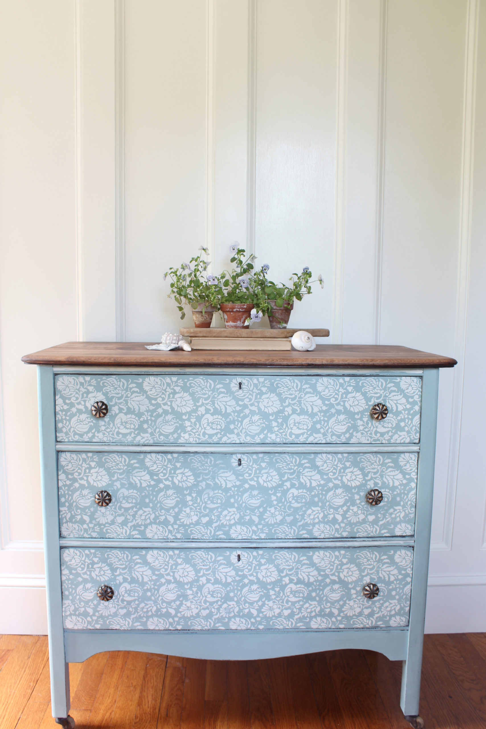 Black furniture painted duck egg blue with Annie Sloan chalk paint