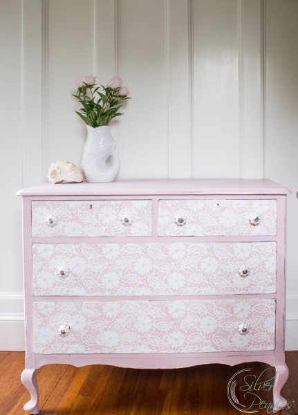 Lace pink dresser makeover