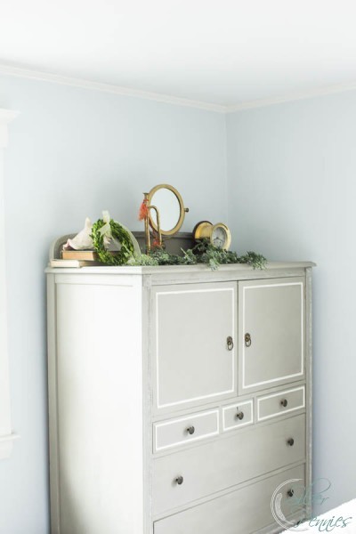 French Linen Armoire in the Bedroom decorated for Christmas