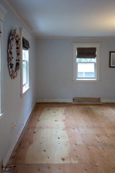 Our room with subflooring - before hardwood floor installation